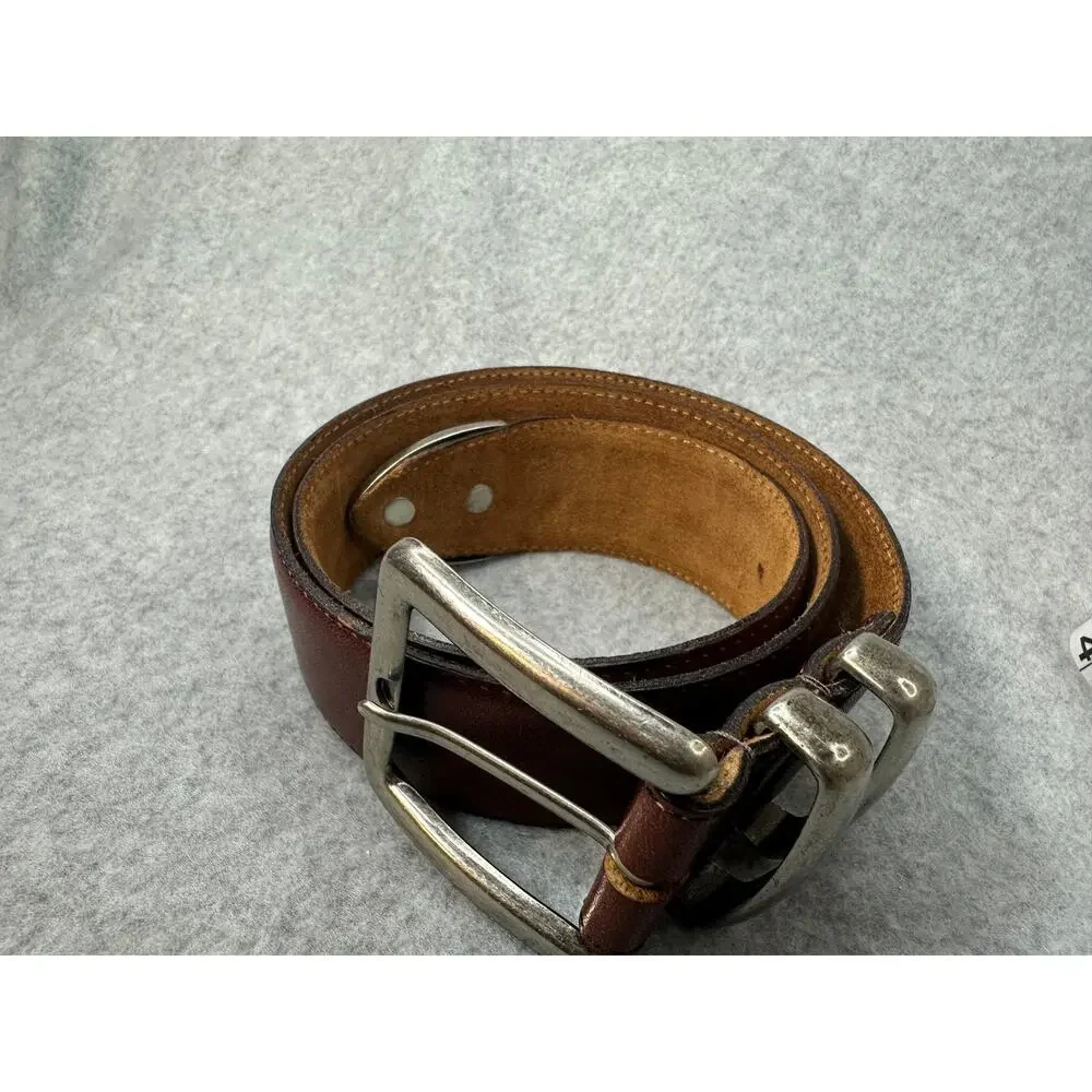 Leather Belt Silver Buckle Western Strap Brown Vintage